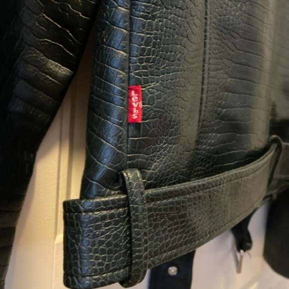 Levi's - Faux Snake Skin Moto Jacket - Emerald Green - Picture 3 of 7